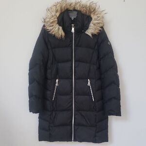 Calvin Klein Black Puffer Jacket with Faux Fur Trim Womens M Stadium Coat